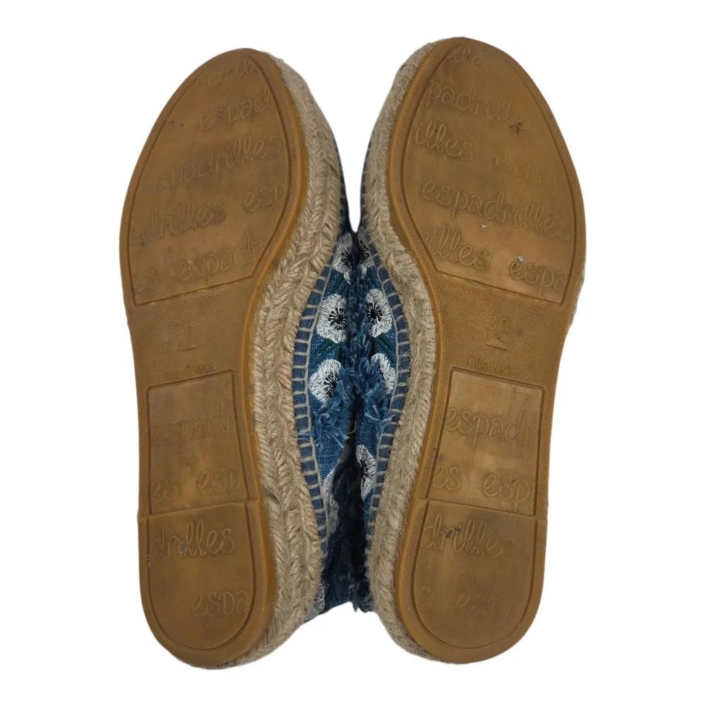 Made in Spain Espadrille Platform Sneakers Blue Floral Embroidered Frayed 7.5/38